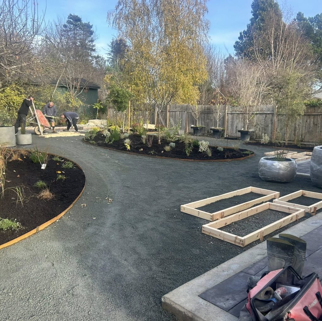 Garden landscaping in progress with CBS Masonry team.